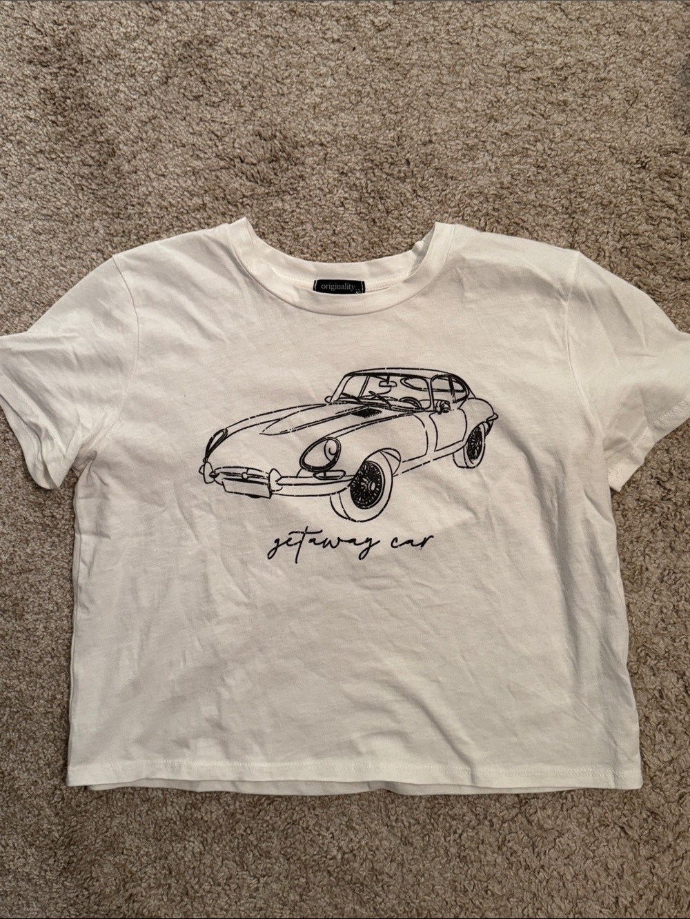 White 'Getaway Car' Graphic Cropped Tee